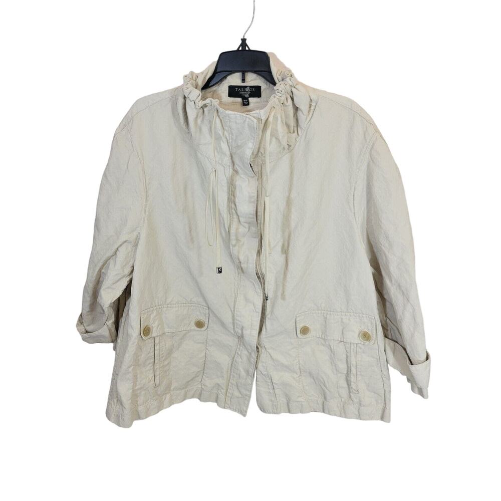 Talbots Tan Funnel Neck Button Front‎ 3/4 Sleeve Jacket Women's Plus Size 18W